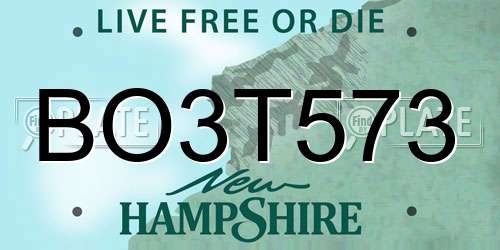 BO3T573 New Hampshire License Plate