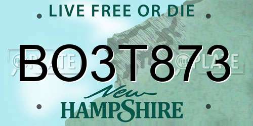 BO3T873 New Hampshire License Plate
