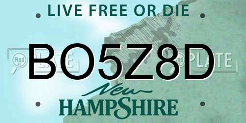 BO5Z8D New Hampshire License Plate