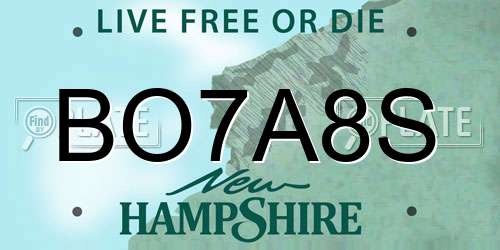 BO7A8S New Hampshire License Plate