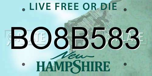 BO8B583 New Hampshire License Plate