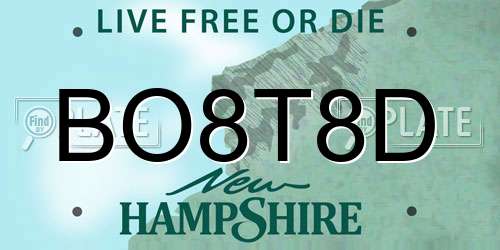 BO8T8D New Hampshire License Plate