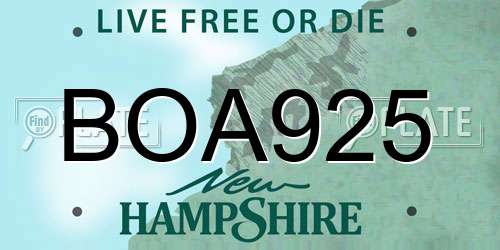 BOA925 New Hampshire License Plate