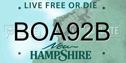 BOA92B New Hampshire License Plate