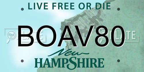 BOAV80 New Hampshire License Plate