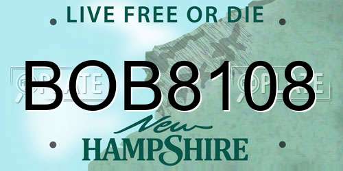 BOB8108 New Hampshire License Plate