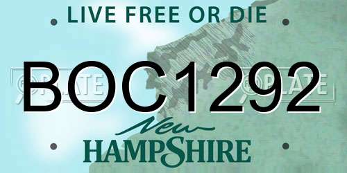 BOC1292 New Hampshire License Plate