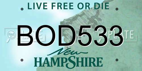 BOD533 New Hampshire License Plate