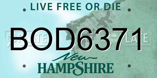 BOD6371 New Hampshire License Plate