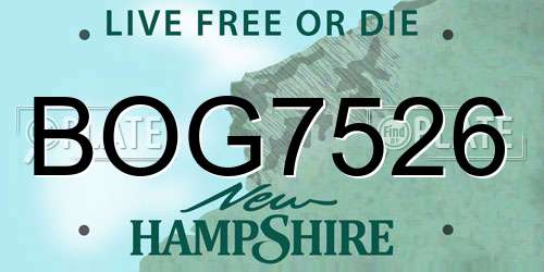 BOG7526 New Hampshire License Plate