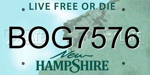 BOG7576 New Hampshire License Plate