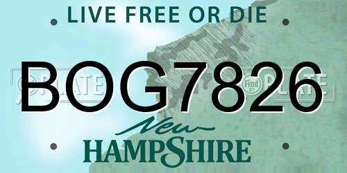 BOG7826 New Hampshire License Plate