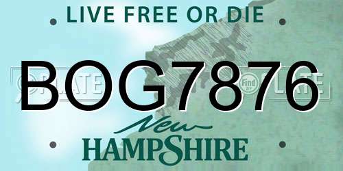 BOG7876 New Hampshire License Plate