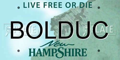 BOLDUC New Hampshire License Plate