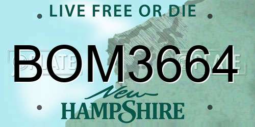 BOM3664 New Hampshire License Plate