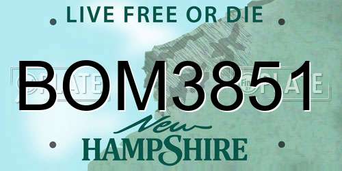 BOM3851 New Hampshire License Plate