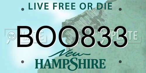 BOO833 New Hampshire License Plate