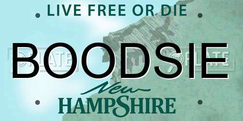 BOODSIE New Hampshire License Plate