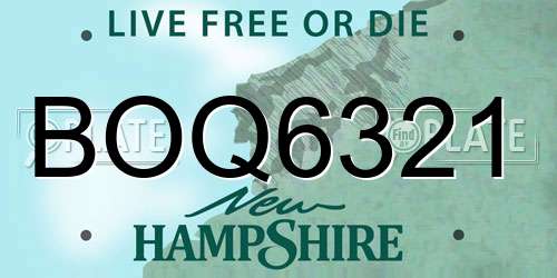BOQ6321 New Hampshire License Plate