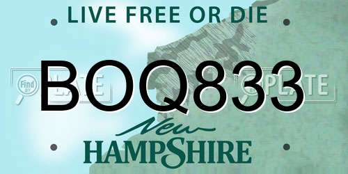 BOQ833 New Hampshire License Plate