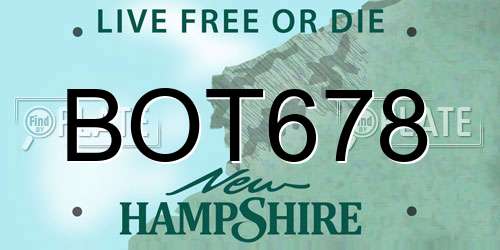 BOT678 New Hampshire License Plate