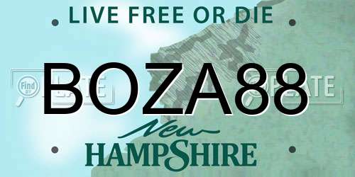 BOZA88 New Hampshire License Plate