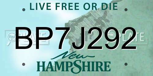 BP7J292 New Hampshire License Plate