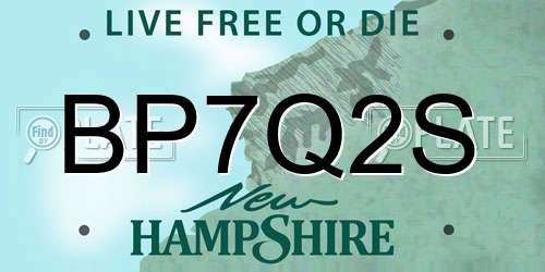 BP7Q2S New Hampshire License Plate