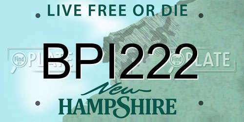 BPI222 New Hampshire License Plate