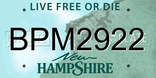 BPM2922 New Hampshire License Plate