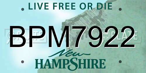 BPM7922 New Hampshire License Plate