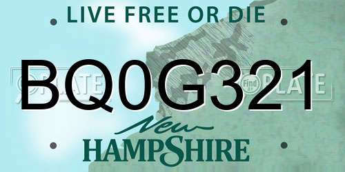 BQ0G321 New Hampshire License Plate