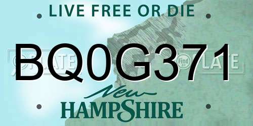 BQ0G371 New Hampshire License Plate