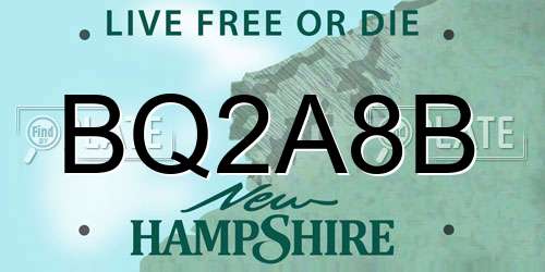 BQ2A8B New Hampshire License Plate