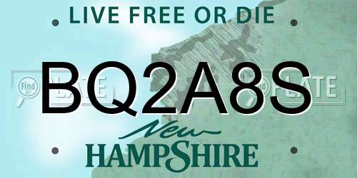 BQ2A8S New Hampshire License Plate