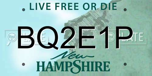BQ2E1P New Hampshire License Plate