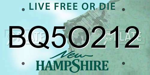 BQ5O212 New Hampshire License Plate