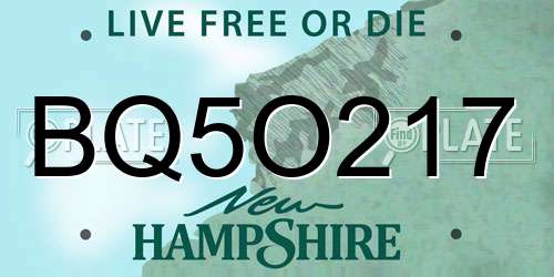 BQ5O217 New Hampshire License Plate