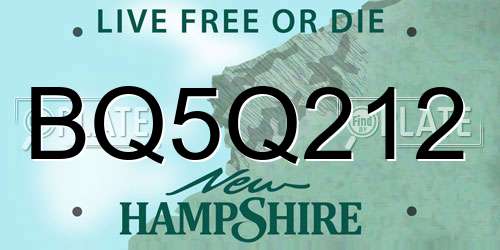 BQ5Q212 New Hampshire License Plate