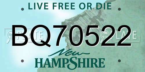 BQ70522 New Hampshire License Plate