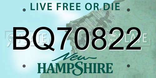 BQ70822 New Hampshire License Plate