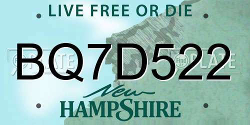 BQ7D522 New Hampshire License Plate