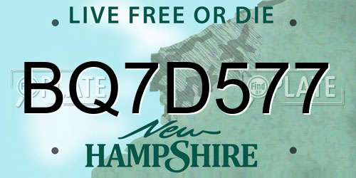 BQ7D577 New Hampshire License Plate