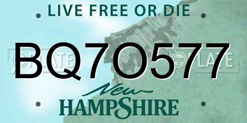 BQ7O577 New Hampshire License Plate