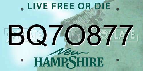 BQ7O877 New Hampshire License Plate