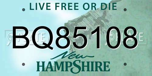 BQ85108 New Hampshire License Plate