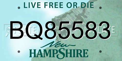 BQ85583 New Hampshire License Plate