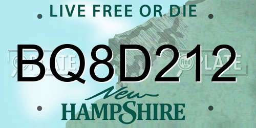 BQ8D212 New Hampshire License Plate