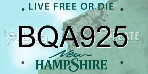 BQA925 New Hampshire License Plate