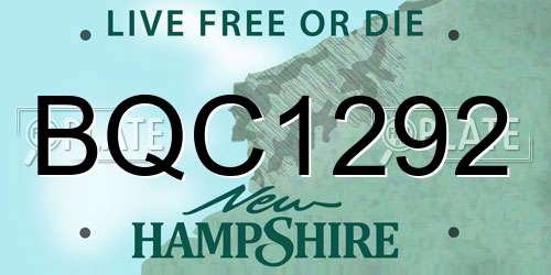 BQC1292 New Hampshire License Plate